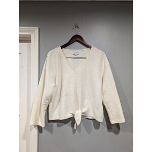 Madewell Womens Texture & Thread Plus Cream Tie Front 3/4 Sleeve Ribbed Top Sz L